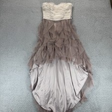 Teeze Me Dress Strapless High Low Prom Formal Party Tulle Ruffle Glitter Beige 3