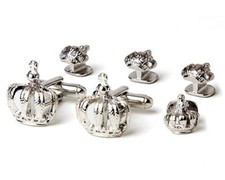 Kings Crown Mardi Gras Cufflinks and Studs Gold or Silver