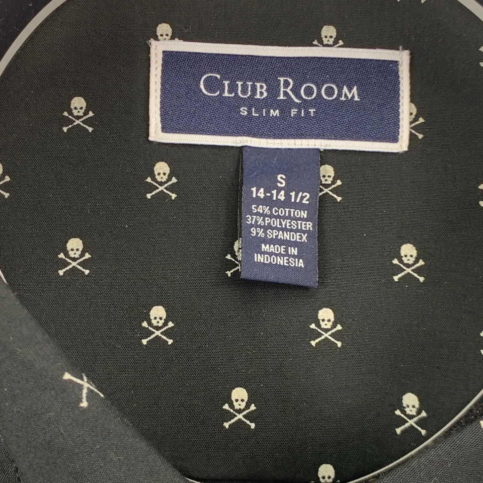 Club Room Mens Slim Fit Skull Print Dress Shirt Black 14-14.5 - Image 3 of 3