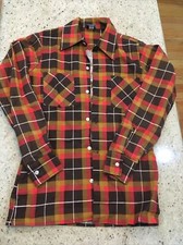 Vintage Mr. Legg's Men's Small Brown Multi Plaid Twill Flannel Button Shirt USA