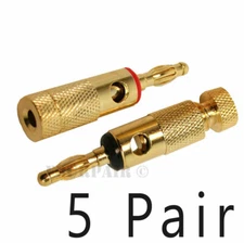 5 Pair, 10pcs - Open Screw Type Speaker Wire Banana Plugs Audio Gold Connectors