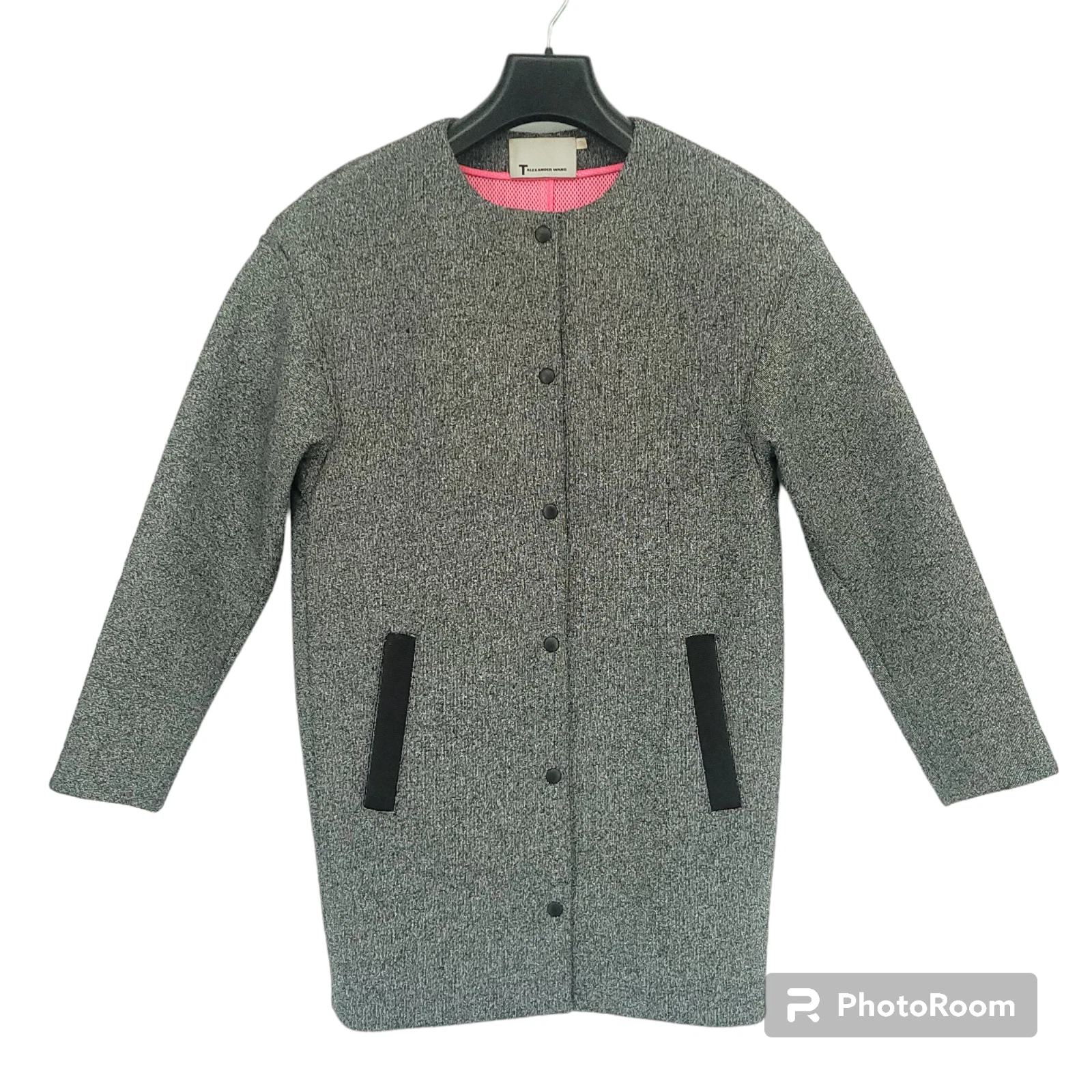 Cappotto donna T Alexander Wang Cocoon grigio girocollo manica lunga bottoni davanti
