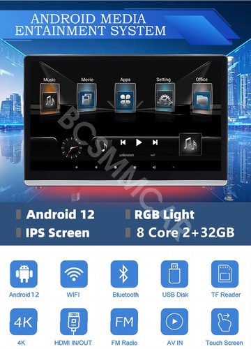 14'' Android 12 Headrest Monitor Video Player Car TV Touch Screen WiFi FM BT - Picture 13 of 24