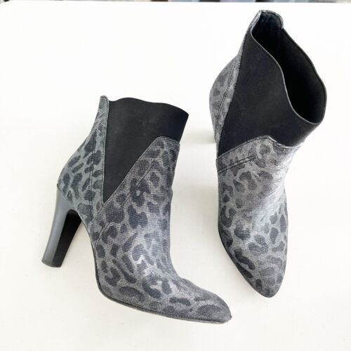 DONALD PLINER Hyde Metallic Sparkle Black Leopard Heel Bootie Size 6.5M - Picture 1 of 8