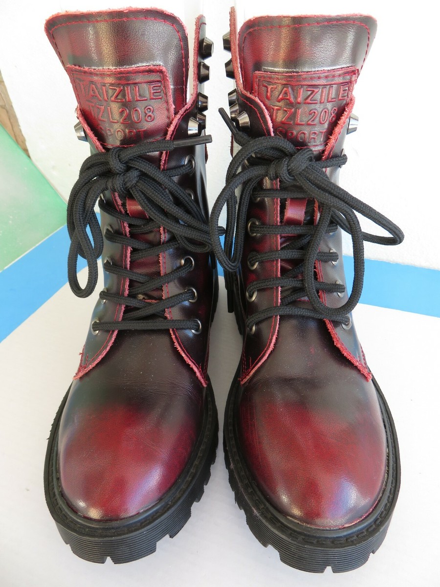 Taizile TZL 208 Sport ~ Raven Burgundy Leather Wo's Lace Up Boots