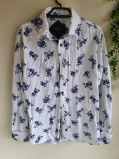 Tarocash Button Up Shirt Men's Size Small White Floral Print Slim Fit SemiFormal