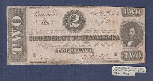 1864 US CSA T-70 $2 Richmond Confederate States of America Bank Note (1) - Picture 3 of 6
