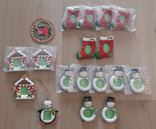 VTG Lot of 18 Christmas picture holder ornaments ginger house stocking snowman
