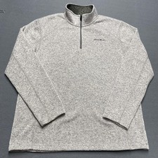 Eddie Bauer Sweater Mens Large Heather Gray Fleece 1/4 Zip Mock Neck Pullover