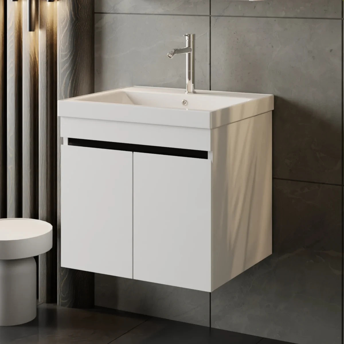 Meuble sous-vasque Venus 60 cm avec lavabo céramique blanc mat