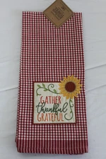 Design Imports DII Kitchen Towel Red Plaid Gather Thankful Grateful 18 x 28" New