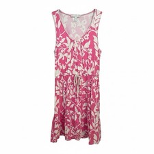 LOFT Dress Womens Large Pink Floral Sleeveless Tiered Casual Summer