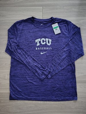 Nike TCU Horned Frogs Baseball Purple Dri-Fit Long Sleeve Shirt NWT Mens Size XL