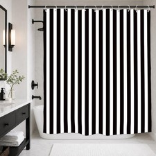 Black White Striped Shower Curtain 72x72 Waterproof Fabric Hooks Modern