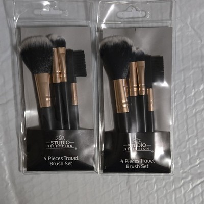 Studio Selection 4pc Travel Makeup Brush Set Synthetic Fiber Black/Rose Gold