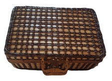 Cestino vimini Antico da pick nick, Con Set Di Posate Bicchieri Piatti.