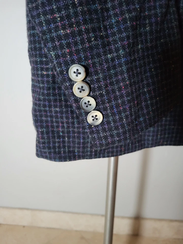 Vtg 42L Black Colorful Check Fleck 100% Cashmere Peak LapelSport Coat Jacket - Image 2 of 4