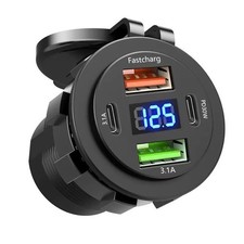 12V-24V PD  QC3.0 Dual USB Car Fast Charger Power Socket Outlet LED Voltmeter