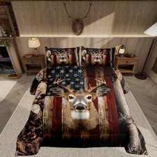 Deer Comforter Cover Size American Flag Bedding Set Wild Animal Queen Umber