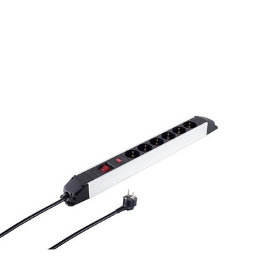 Alu Steckdosenleiste, SP, 45° Anordnung, Überspannungsschutz, 1,5m Kabel,