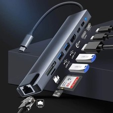 8 in 1 Type C USB 3.0 Hub HDMI RJ45 SD Card Docking Station Adapter For PC Lapto