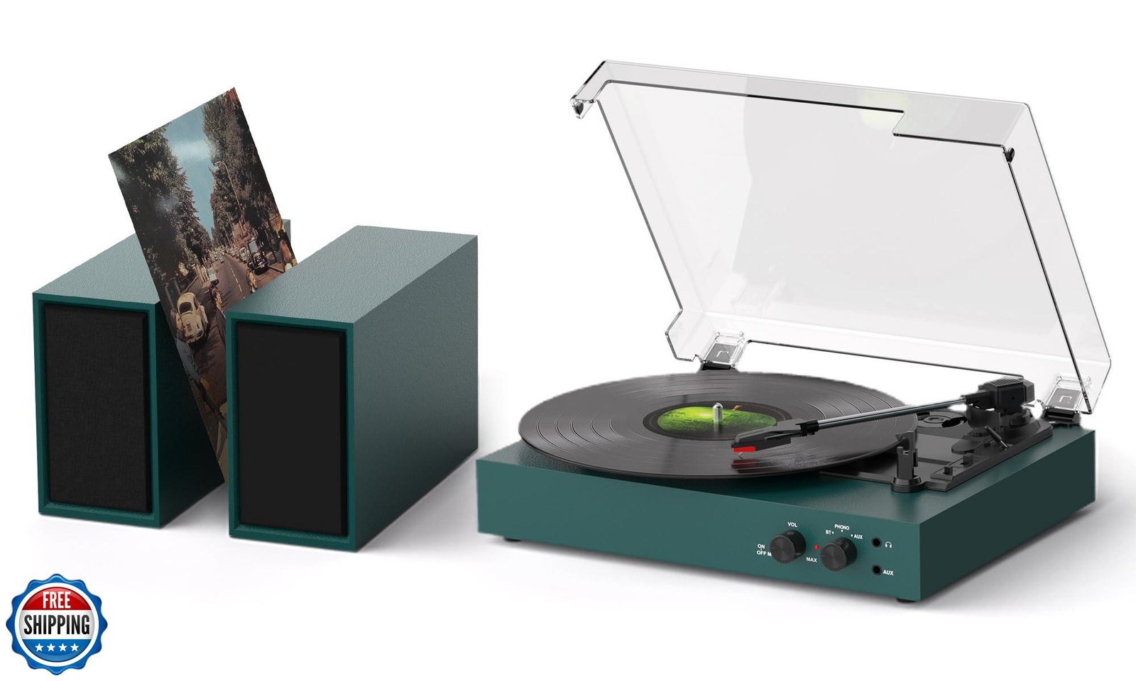 Bluetooth Vinyl Record Player with External Speakers & MP3 Conversion-image