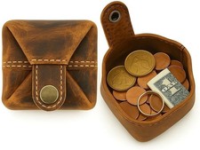 Leather Coin Pouch - Compact Change Holder and Mini Pocket Wallet for Men  Wome