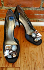 Nine West Black Satin D’Orsay Pumps Rhinestone Embellished 6.5M