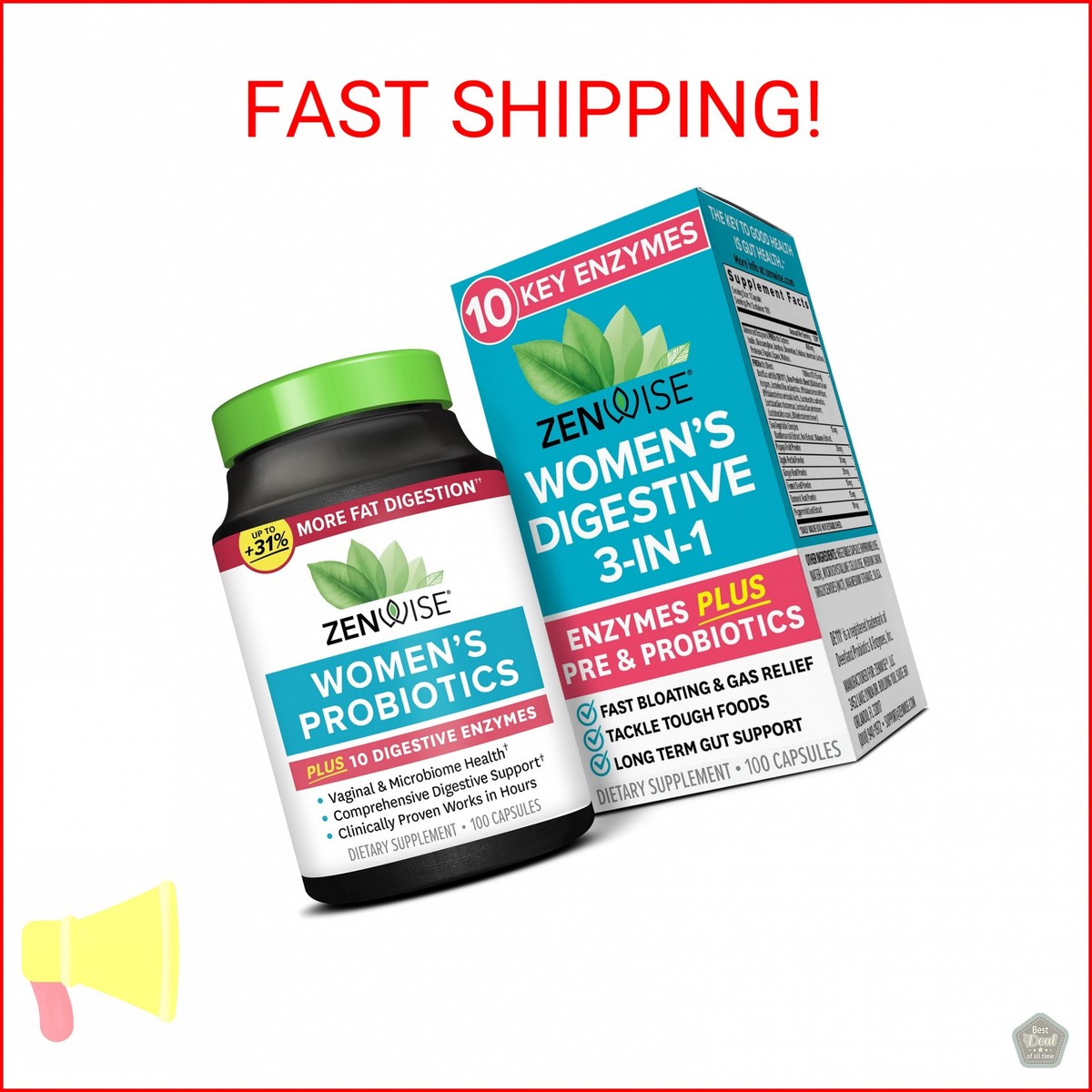 Zenwise Health 3-in-1 Womens Probiotic Supplement for Digestive
