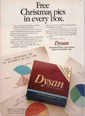 Dysan 5.25 Inch Diskettes Box with Free Boardroom Graphics Software 1985 Ad