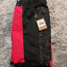 The North Face 94Rage Rain Pants Black Red Nylon Elastic Waist Size L Outdoor
