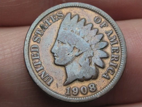 1908 P Indian Head Cent Penny- Philadelphia, VG/Fine Details