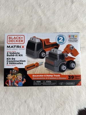 Black+Decker Matrix Junior 2 Vehicle Build-It Kit Excavator & Dump Truck 39 Piec