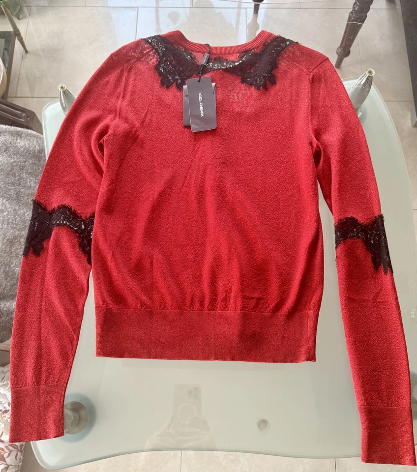 DOLCE & GABBANA  Seide Rot Spitze Cardigan IT 40 S Strickjacke  NP 850 Neu - Bild 2 von 4