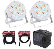  2 Rockville RockPAR50 WHT LED RGB Par Can DJ/Club DMX Wash Lights Bags Cables