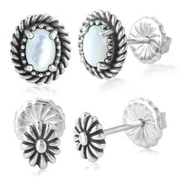 Cavill Silberohrringe 925 Sterling Perlmutt Oval Vintage Damen 11Mm