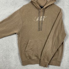 Nike Air Sweatshirt Hoodie Mens Small Brown Big Swoosh Graphic Print Drawstring