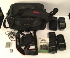 Canon EOS Rebel T1i DSLR Camera 2 Lenses Flash Battery  Charger Memory Card  