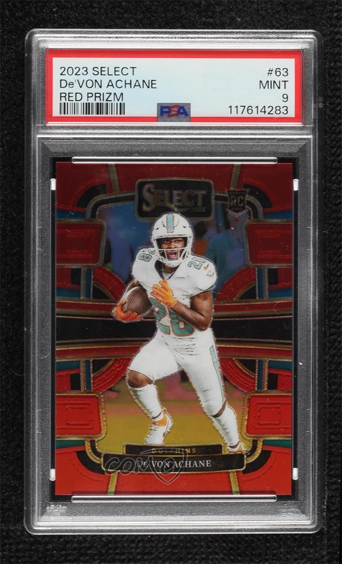 2023 Panini Select Concourse Red Prizm /99 De'Von Achane #63 PSA 9 MINT 8uc