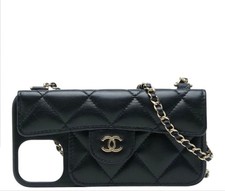 Chanel Matelasse Chain Shoulder iPhone 13/14 Case Black Japan 084310