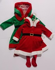 2 Cute Baby Newborn 0-3M Santa and Elf set - 2 dresses lot Christmas XMAS