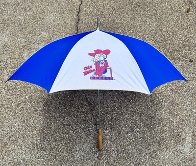 Vintage 90s Ole Miss Rebels Colonel Reb Umbrella Blue White Mississippi Golf