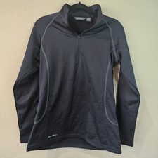 Eddie Bauer Womens Large Black Pullover Sweatshirt Smooth Fleece 1/2-Zip EB237