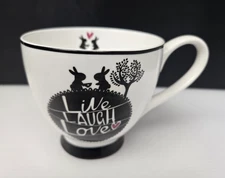 Portobello By Inspire Mug Live Laugh Love Black & White Bunny Bone China 16 oz