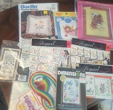 Lot vintage Needlepoint Crewel Cross Stitch Etc Kits Dimensions Bucilla 3161