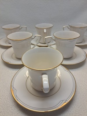 Noritake Fine China 7719 Golden Cove (6) 3 1/8'' Footed Cups & Saucers Excellent