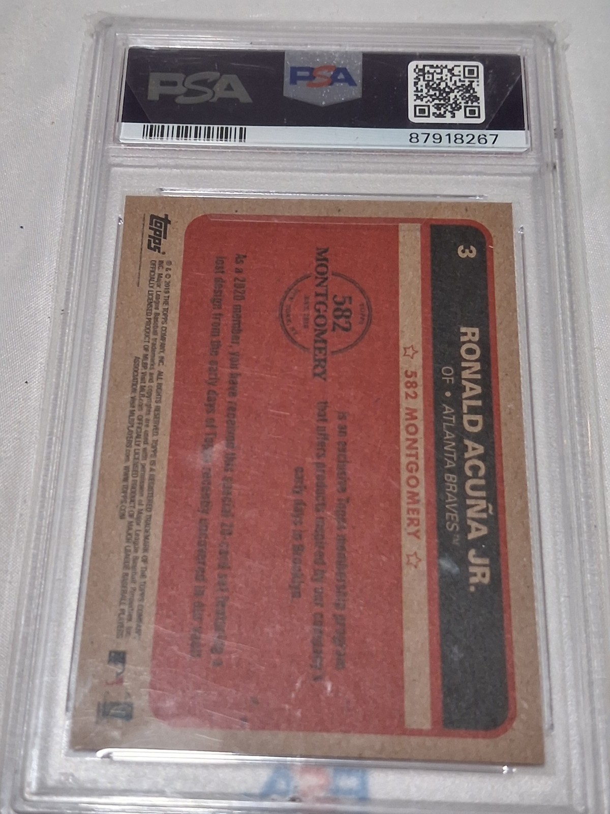 2019 Topps Montgomery 582 - Ronald Acuna, Jr. (#3)  Atlanta Braves-PSA 9 view 3