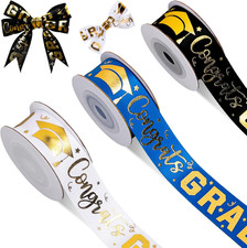 3 Rolls 2026 Graduation Ribbon Congrats Grad Gold Satin Ribbon Blue White Black
