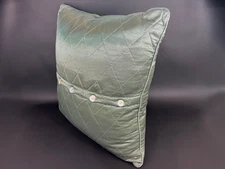 Rare Bella Notte 27” Green Satin Quilted Euro Pillow Sham Cover w/ Shell Buttons