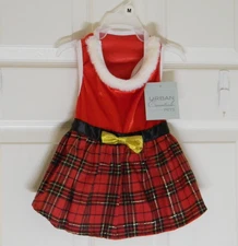 Urban Essentials Pets Christmas Dog Dress Plaid Skirt Holiday Red Gold NWT